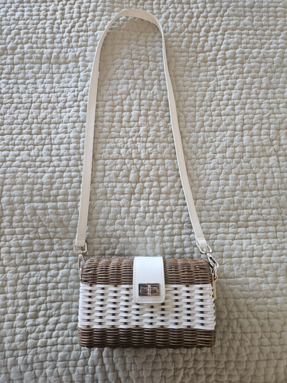 Talbots Rattan and White Leather Shoulder Bag